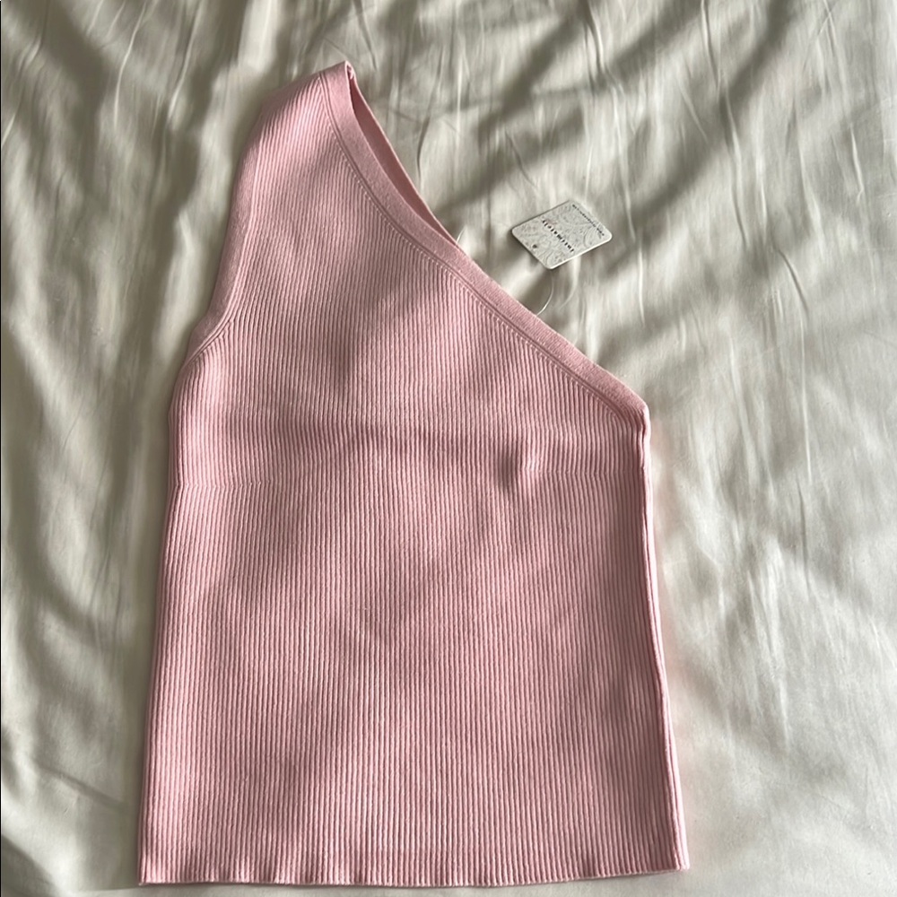 Pink One-Shoulder Ribbed Top - Picture 3 of 5